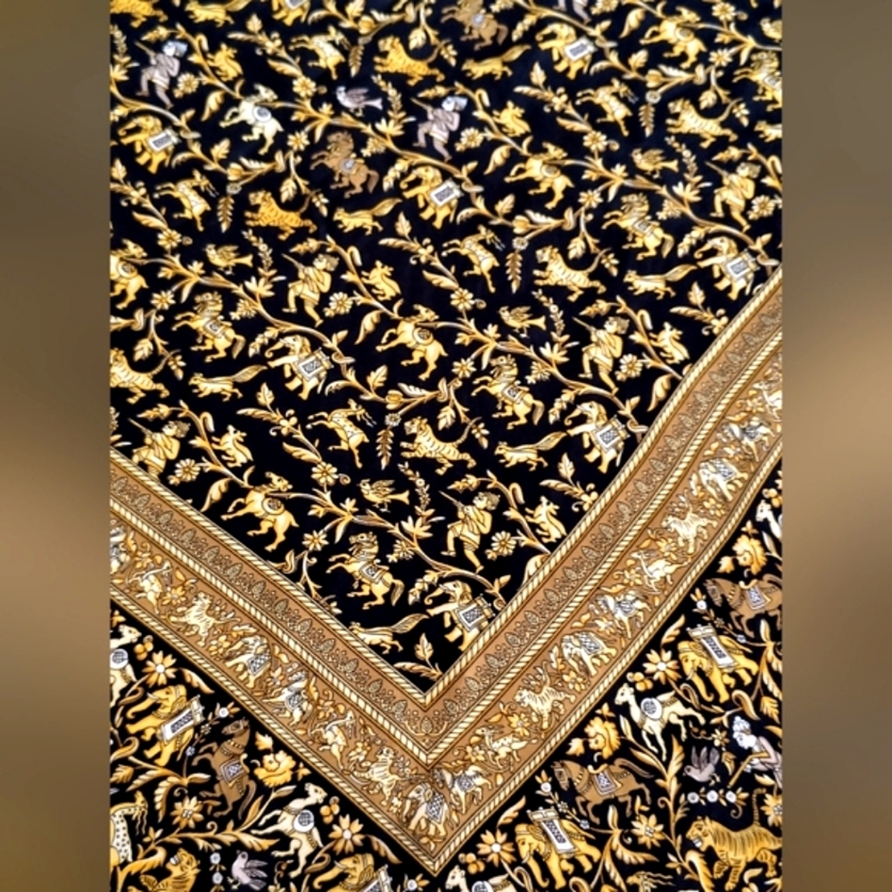 Hermes Chasse En Inde Black & Gold Silk Scarf - Picture 15 of 16